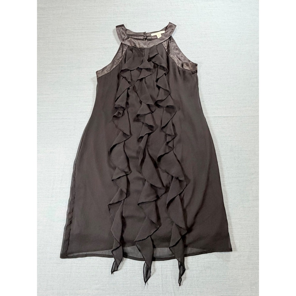 Jonathan Martin Black Ruffle Front Halter Neck Shift Dress Womens Sz 12 2653903